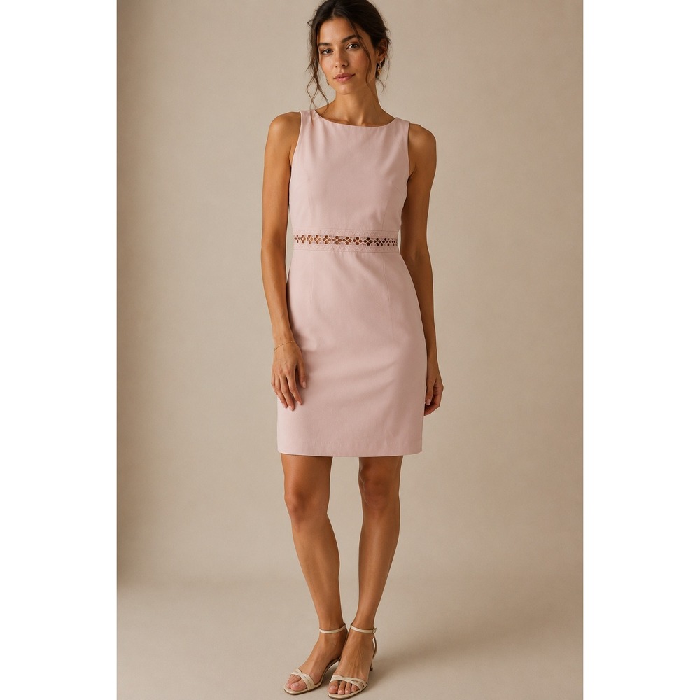 Ann Taylor Petite Blush Pink Lattice Waist Sheath Dress 2P NWT 503218